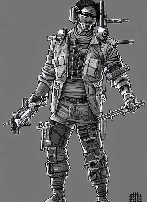 Man with dark medium hair cyberpunk mercenary streetwear muscular soldier  fighter tactical face portrait