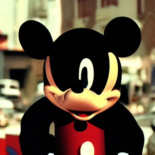Prompt: A still of Mickey Mouse in the TV Series The Wire (2002)