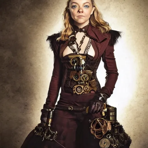 Prompt: whole body photo of natalie dormer as a steampunk warrior