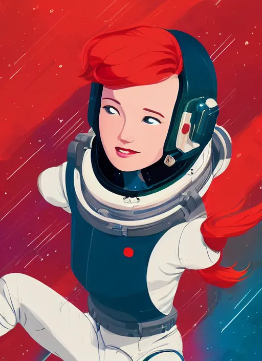 Image similar to a beautiful woman with red hair floating in space. she is an astronaut, wearing a space suit. clean cel shaded vector art. shutterstock. behance hd by lois van baarle, artgerm, helen huang, by makoto shinkai and ilya kuvshinov, rossdraws, illustration, art by ilya kuvshinov