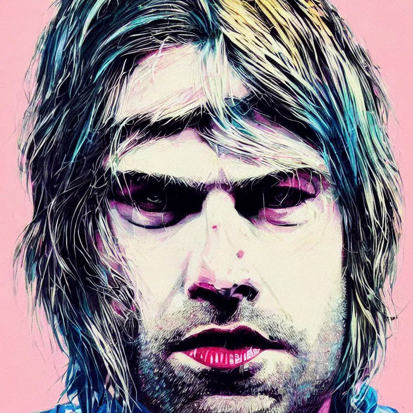 Image similar to close up portrait painting of kurt cobain in nineties street styling, concept art, intricate details, aesthetically pleasing pastel colors, art by conrad roset, impressionism, portrait, nirvana