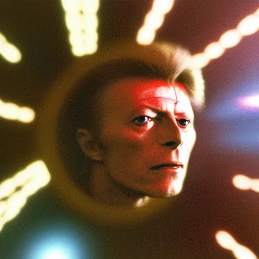 Image similar to film still of David Bowie as David Bowman in 2001 a space odyssey, 4k