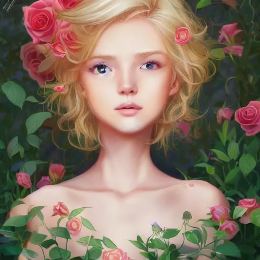 Prompt: the little prince standing in a garden of roses, blond hair, gorgeous, amazing, elegant, intricate, highly detailed, digital painting, artstation, concept art, sharp focus, illustration, art by ross tran