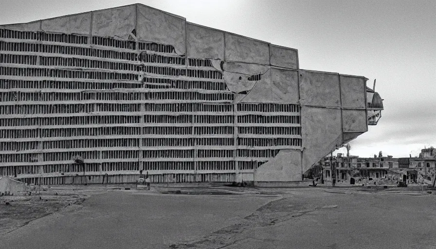 Prompt: 1 9 7 0 s movie still by djibril diop mambety of a non euclidian building, by piranesi, panoramic, ultra wide lens, cinematic light, flare, anamorphic