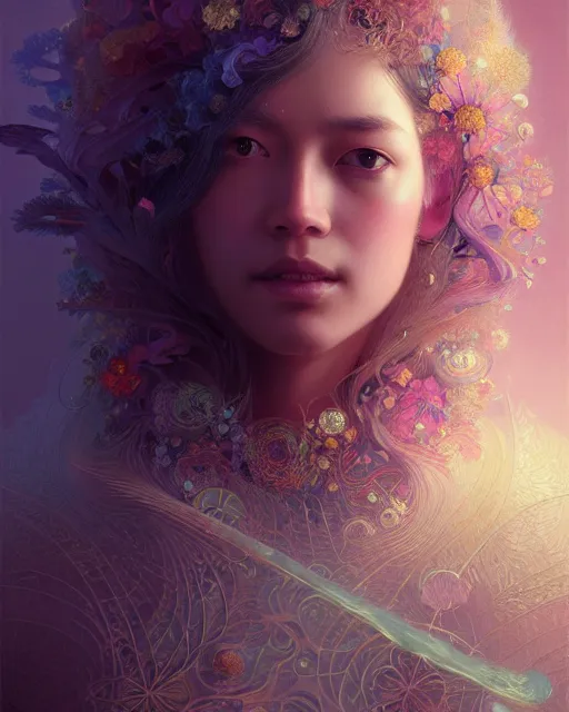 Prompt: instrument of life, fractal intricate petals, crystals, beauty portrait by wlop, james jean, victo ngai, beautifully lit, muted colors, highly detailed, artstation, long hair, fantasy art by craig mullins, thomas kinkade