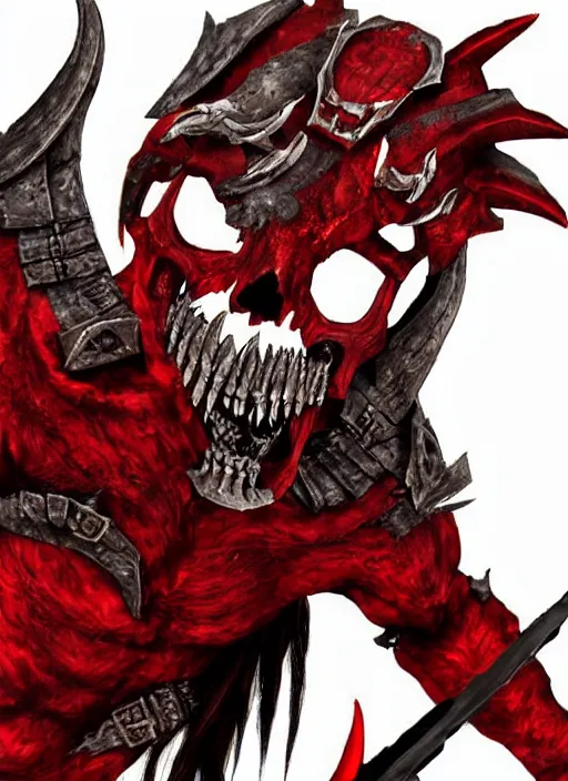 Image similar to red dragonborn barbarian, skull mask, dark fantasy, anime