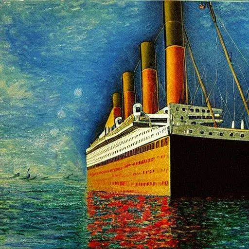 Prompt: A painting of Titanic in the style of Monèt