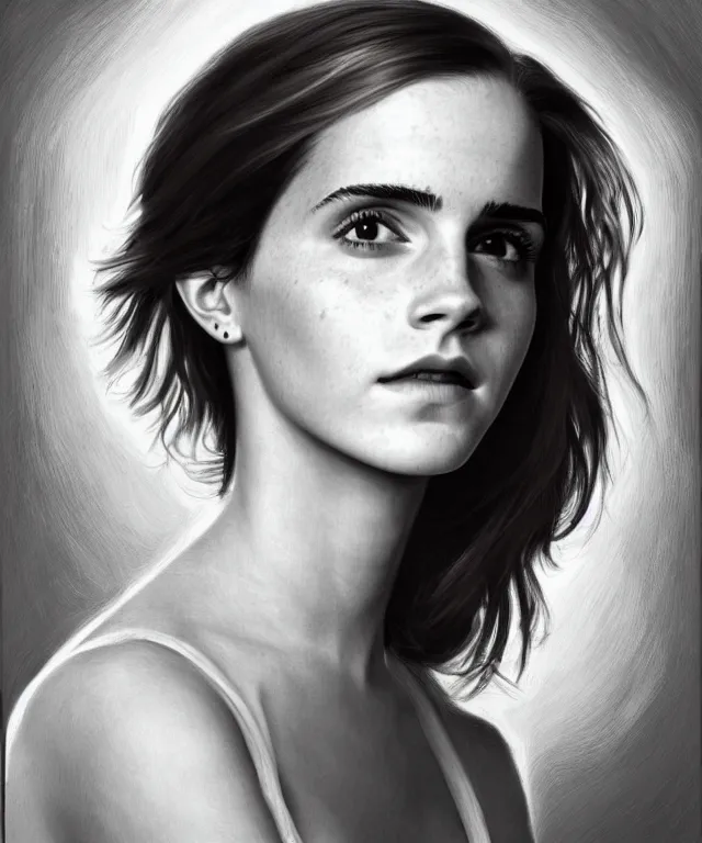 Image similar to epic soft portrait of Emma Watson, painting by Hughes Edward Robert