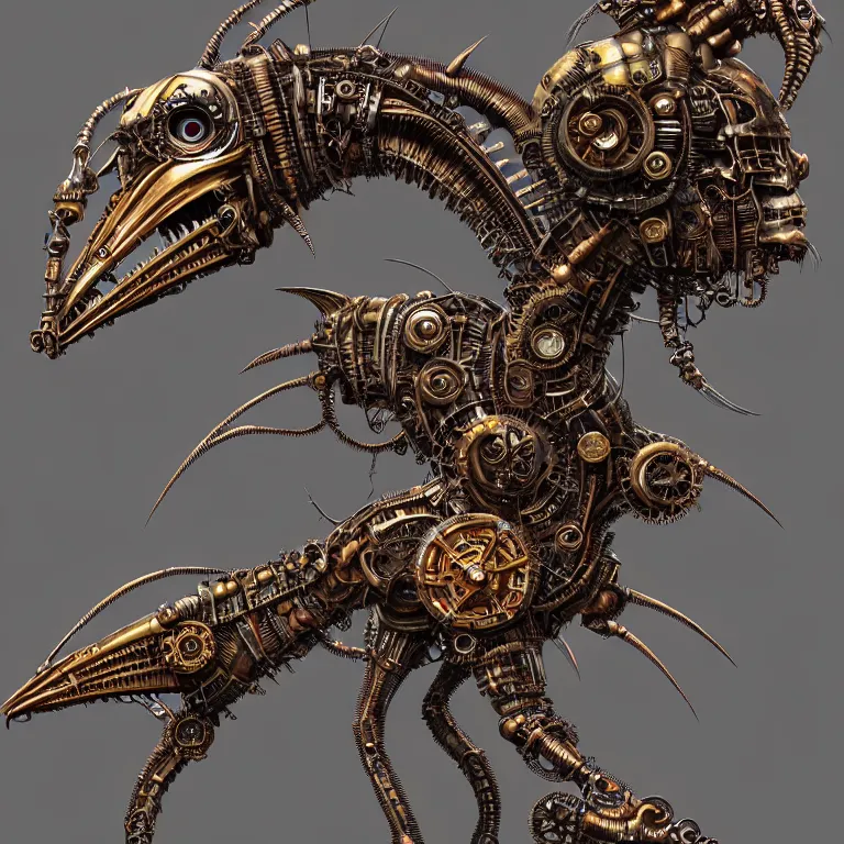 Prompt: steampunk cybernetic biomechanical quetzalcoatl with wings, 3 d model, very coherent symmetrical artwork, unreal engine realistic render, 8 k, micro detail, intricate, elegant, highly detailed, centered, digital painting, artstation, smooth, sharp focus, illustration, artgerm, tomasz alen kopera, wlop