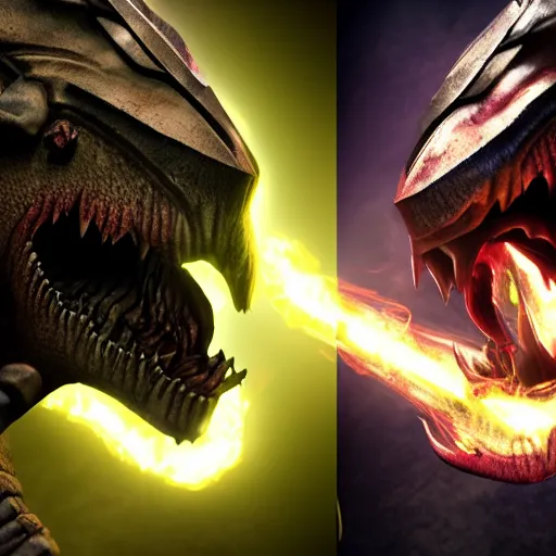 Prompt: dragonborn vs ultimate evil epic fight dramatic lighting extreme details