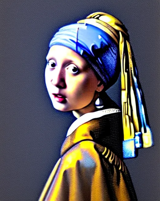 Image similar to girl with a pearl earring as a portrait of a girl in modern clothing