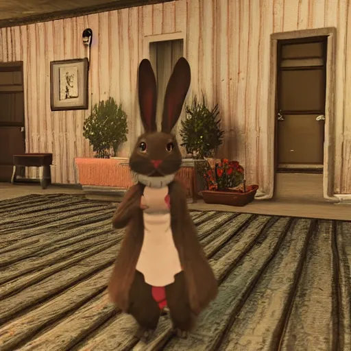 Prompt: a rabbit in the video game Gone Home