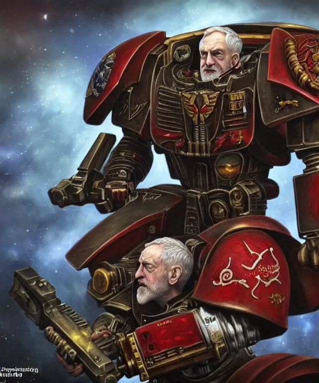 Image similar to Jeremy Corbyn as a Warhammer 40k Space Marine, portrait, highly detailed, intricate, concept art, artstation