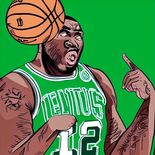 Prompt: Celtics Glen Big Baby Davis as a cyborg digital art