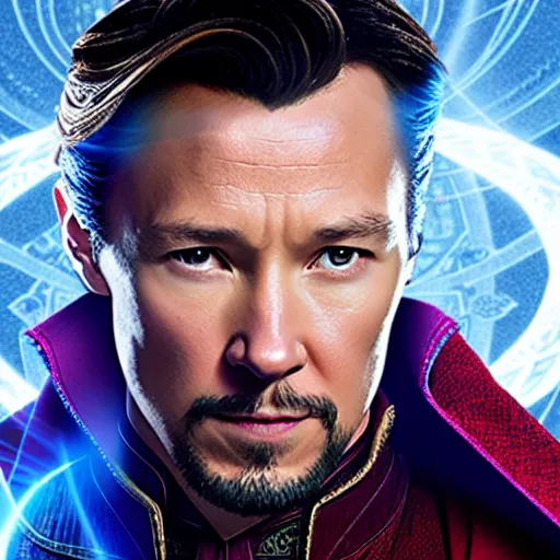 Image similar to film still of Joseph Gordon Levitt as doctor strange in new avengers film, 4k