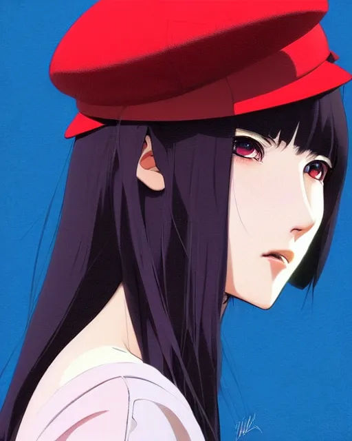 Image similar to girl with a beret | | very very anime!!!, fine - face, audrey plaza, realistic shaded perfect face, fine details. anime. realistic shaded lighting poster by ilya kuvshinov katsuhiro otomo ghost - in - the - shell, magali villeneuve, artgerm, jeremy lipkin and michael garmash and rob rey