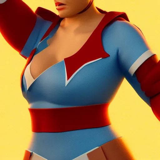 Image similar to female superhero with sausage fingers digital art realistic raytracing light rays