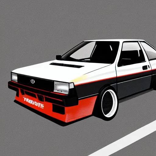 Image similar to Toyota Corolla AE86 as designed by Lamborghini, photorealistic, 4k, ultra hd, concept art, highly detailed, digital illustration, trending on artstation, award-winning, 5 stars