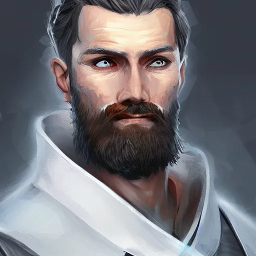 Image similar to portrait of a Germanic man with a beard and flight suit, D&D, sci-fi, elegant, hopeful, muscular, highly detailed, digital painting, artstation, concept art, smooth, sharp focus, illustration