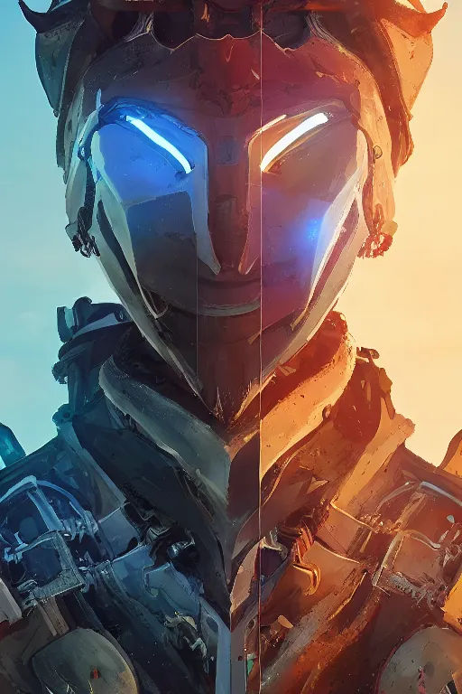 Image similar to combination suit armor aloy horizon forbidden west horizon zero dawn radiating a glowing aura global illumination ray tracing hdr fanart arstation by ian pesty and alena aenami artworks in 4 k tribal robot ninja mask helmet backpack