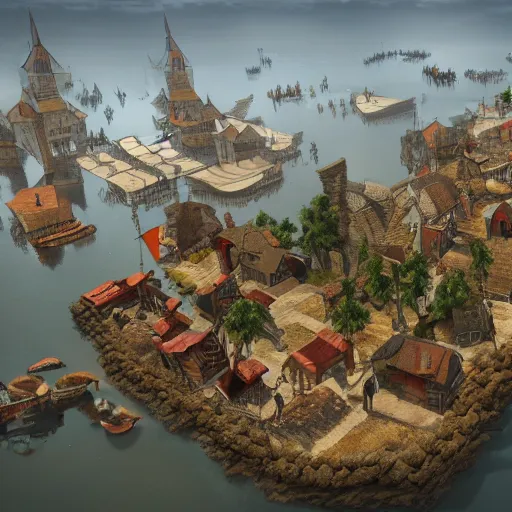 Image similar to floating town, medieval fantasy, 8k