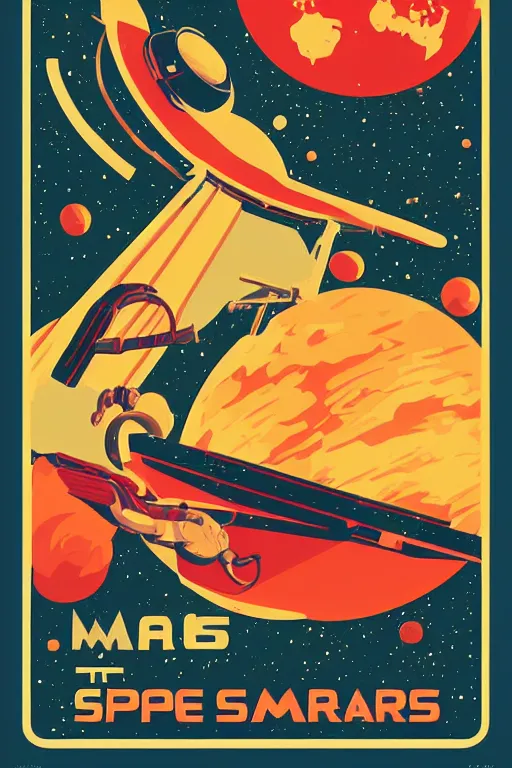 Image similar to vintage poster, space travel to mars, illustration, vector art, retro