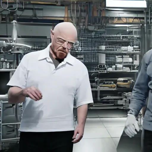 Image similar to Elon musk and Walter white making methamphetamine. 8k ultra realistic, award winning, unreal engine 5, masterpiece, atmosphere glow, hyperrealistic, focused, extreme details, cinematic