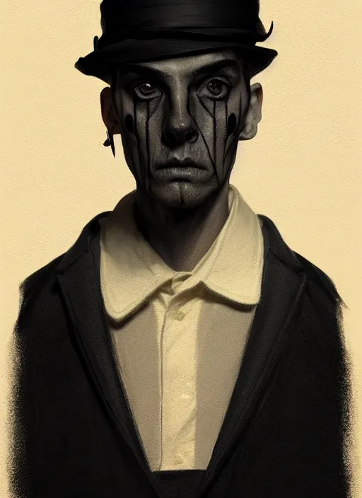 Prompt: portrait of a round faced man with a crooked nose and a confident expression, 1 9 6 0 s, black clothes, goth, punk, funk, intricate, elegant, highly detailed, digital painting, artstation, concept art, smooth, sharp focus, illustration, art by wlop, mars ravelo and greg rutkowski