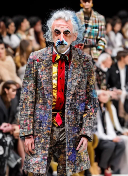 Image similar to hyperrealistic and heavy detailed gucci runway show of albert einstein, leica sl 2 5 0 mm, vivid color, high quality, high textured, real life