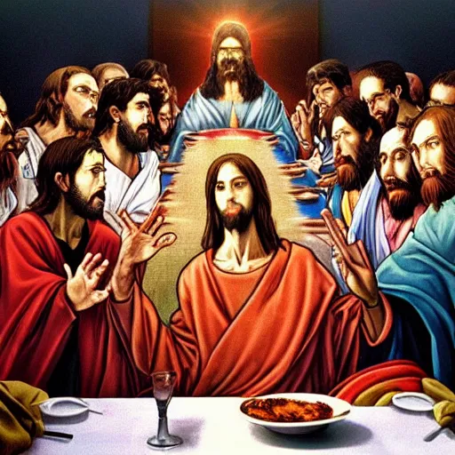 Photorealistic evangelion at jesus's last supper, | Stable Diffusion ...