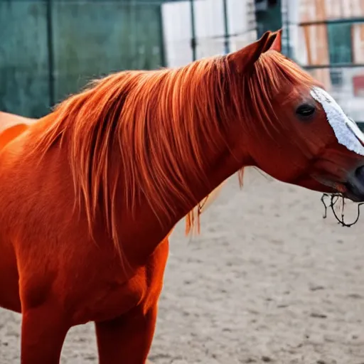 Image similar to horse using orange inmate clothes