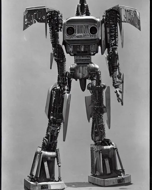 Image similar to an antique photograph of Starscream, in robot mode, in Chicago, photorealistic, national archives (1938)