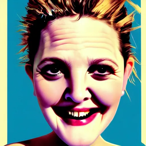 Prompt: drew barrymore face breaking out of smore!!!, bionic scifi by alexandre ferra,