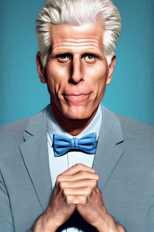 Image similar to a painting of ted danson in the good place, art by robin eley