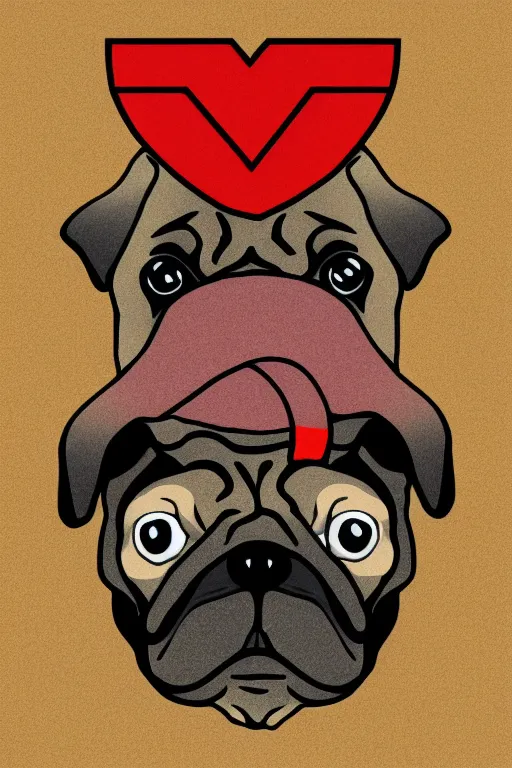 Image similar to Pug as war criminal, sticker, colorful, illustration, highly detailed, simple, smooth and clean vector curves, no jagged lines, vector art, smooth