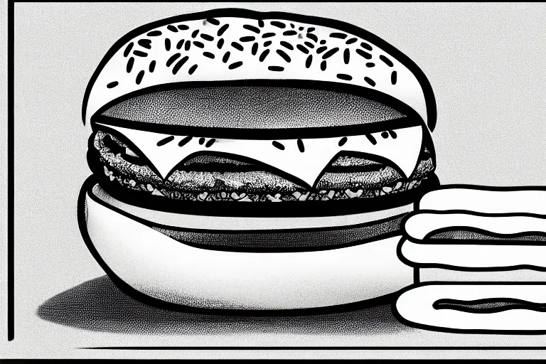 Image similar to a burger inside a safe vault fill with hotdogs eating them, scratched drawing