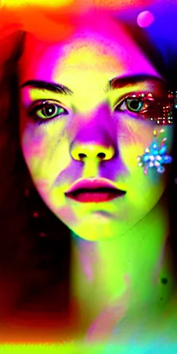 Image similar to portrait of a beautiful girl + anya taylor - joy floating under the deep dream water, colorful lighting + white petal, by personal photography, art by brookskim, closeup, 4 k, highly detailed, instagram,