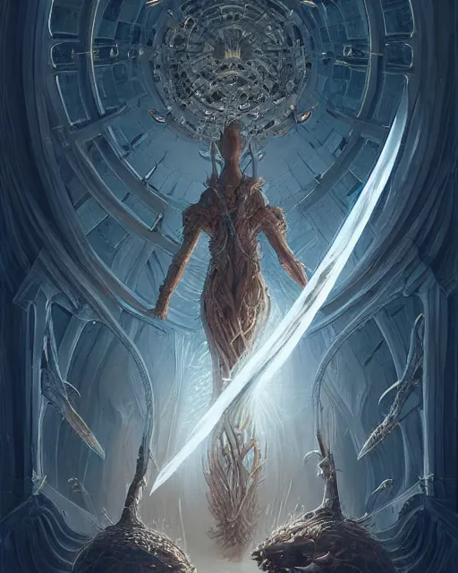 Image similar to The last enemy that shall be destroyed is death, full body image, artwork by artgerm, Luminism, Behance HD, broad sword, D&D, extraordinary phenomenon, fantasy, intricately detailed, elegant, digital painting, smooth, sharp focus, art by Greg Rutkowski, art by Ruth Asawa, art by Tim Burton, art by Ted Nasmith, art by H.R. Giger