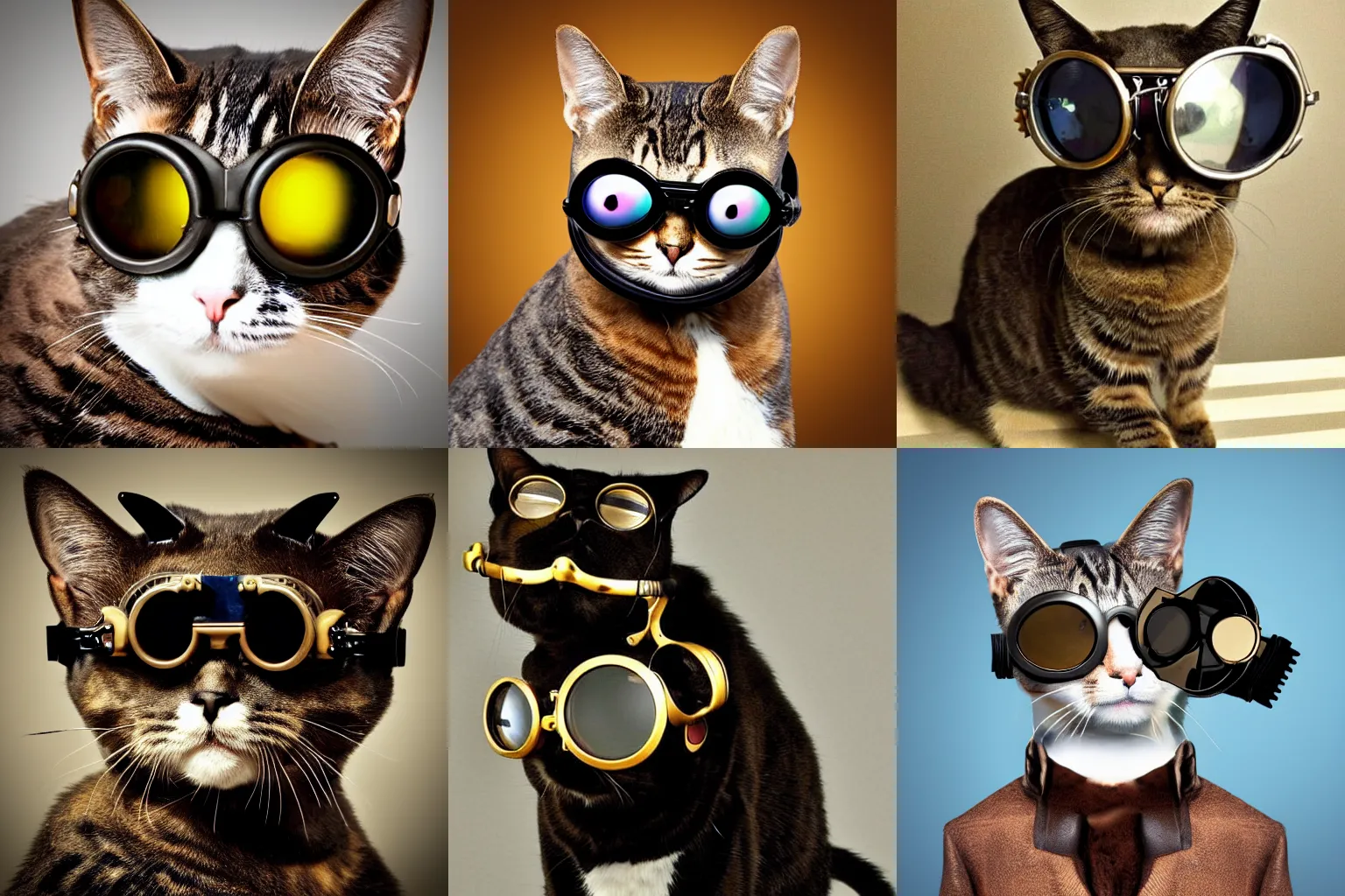 Prompt: a profile picture of a cat with steampunk goggles