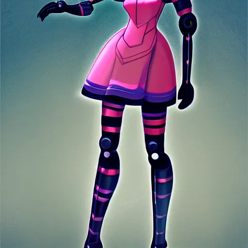 Image similar to a robot wearing a princess dress, striped thigh high, full body shot, highly detailed, digital painting, artstation, concept art, smooth, sharp focus, illustration