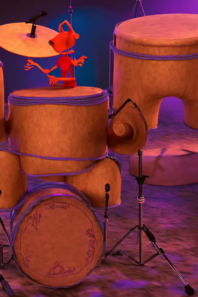 Prompt: animal drum at the puppet show head banging drummer 9 0 s music song groove is in the heart, we're going to dance and have some fun, photograph highly detailed, 8 k, octave render, ultra realistic, deep fake, unreal engine