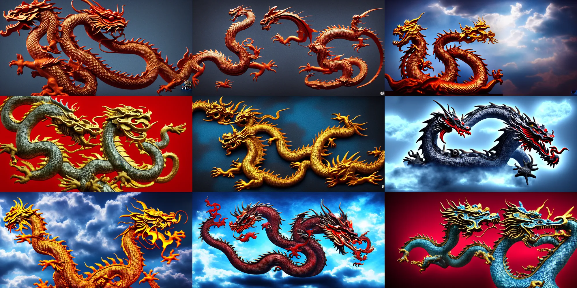 Prompt: chinese style dragon, auspicious cloud, lens zooming, super resolution, studio lighting, otcean render, sharp focus, detail part s