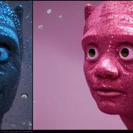 Image similar to human portrait of a teletubbie made out of rain, beautiful, neon, epic detail, rendered in octane, unreal engine