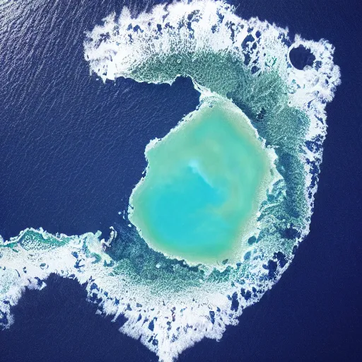 Prompt: satellite view of island in the middle of the ocean