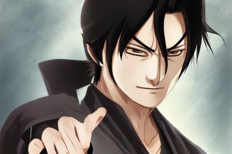 Image similar to hijikata toushirou, of gintama, black hair, character portrait, portrait, close up, concept art, intricate details, highly detailed by wlop