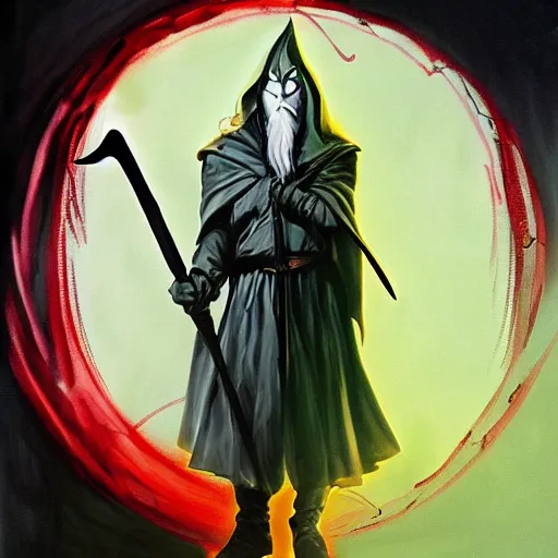 Image similar to gandalf as spawn, painting