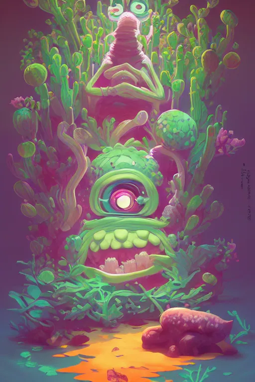 Image similar to roots cactus sushi cristal smurf ghost creature animal sushi cristal very big eye roots cactus elemental flush of force nature micro world fluo fishscale, behance hd by jesper ejsing, by rhads, makoto shinkai and lois van baarle, ilya kuvshinov, rossdraws radiating a glowing aura global illumination ray tracing hdr