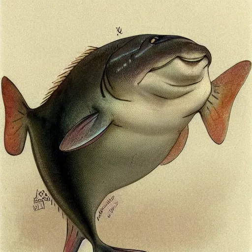 Prompt: ( ( ( ( ( obese rotund flabby cartoon catfish. muted colors. ) ) ) ) ) by jean - baptiste monge!!!!!!!!!!!!!!!!!!!!!!!!!!!