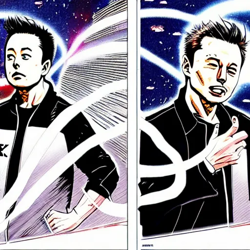 Image similar to elon musk and spacex manga by katsuhiro otomo