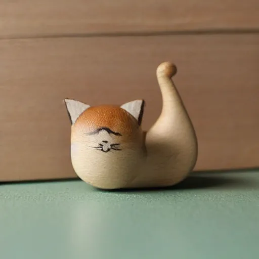 Prompt: A small miniature of a cat toy made of wood